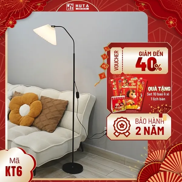 Đèn Cây Đứng Decor HUTA Light For Life KT6 Thân Kim Loại Khớp Cong, Chao Xếp Ly,  Điều Chỉnh Ánh Sáng