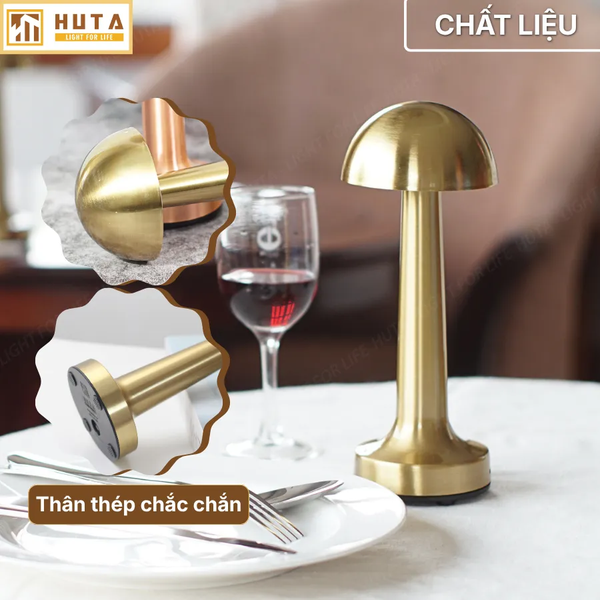 Đèn Bàn Trang Trí HUTA Light For Life RESNON Pin Sạc Tích Điện, Kim Loại Sơn Tĩnh Điện