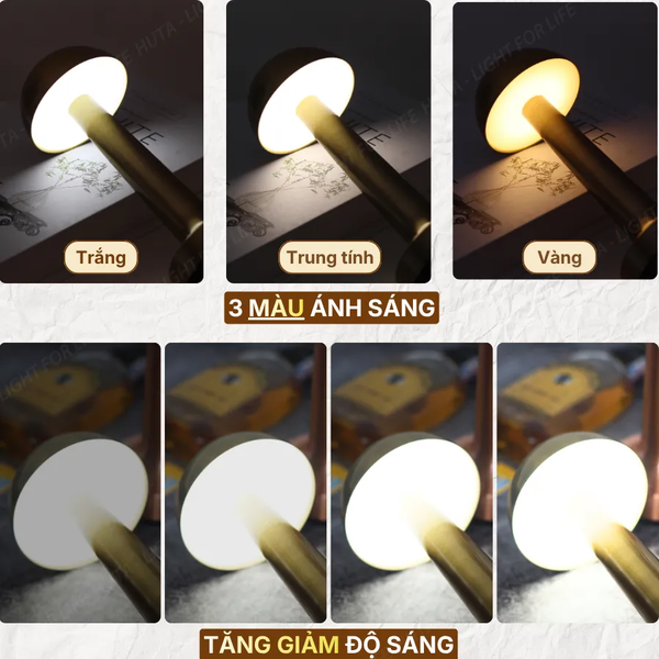Đèn Bàn Trang Trí HUTA Light For Life RESNON Pin Sạc Tích Điện, Kim Loại Sơn Tĩnh Điện