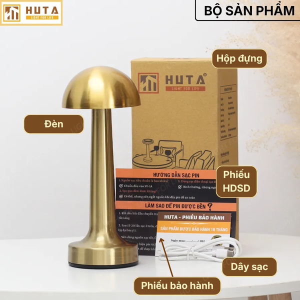 Đèn Bàn Trang Trí HUTA Light For Life RESNON Pin Sạc Tích Điện, Kim Loại Sơn Tĩnh Điện