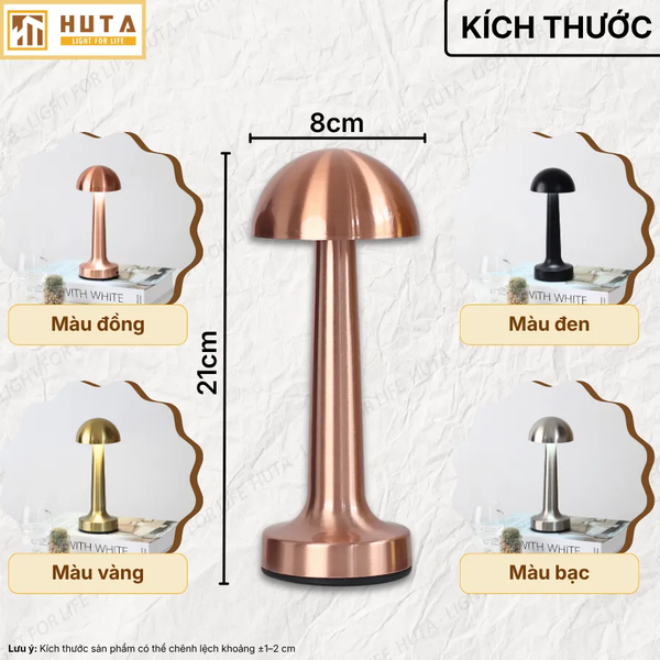 Đèn Bàn Trang Trí HUTA Light For Life RESNON Pin Sạc Tích Điện, Kim Loại Sơn Tĩnh Điện