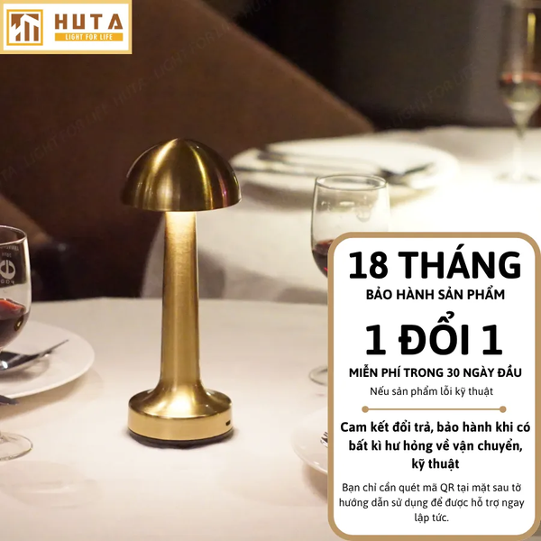 Đèn Bàn Trang Trí HUTA Light For Life RESNON Pin Sạc Tích Điện, Kim Loại Sơn Tĩnh Điện