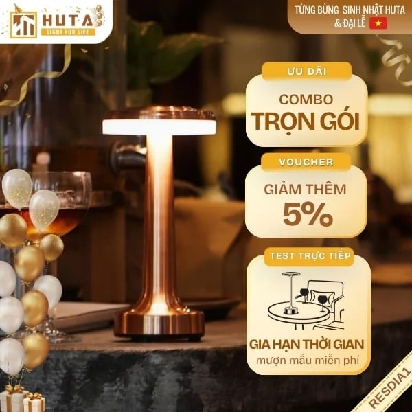 Đèn Bàn Led Quầy Bar, Quán Bar, Nhà Hàng Pin Sạc Tích Điện Mã RESDIA1