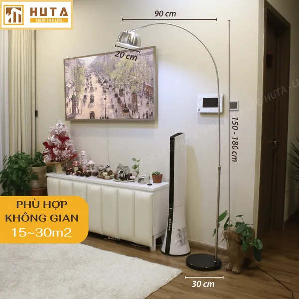 Đèn Cây Đứng HUTA Light For Life KC03 Thân Cong Thân Thép, Bóng Led Ánh Sáng Vàng