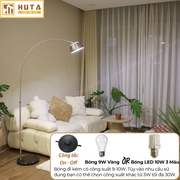 Đèn Cây Đứng HUTA Light For Life KC03 Thân Cong Thân Thép, Bóng Led Ánh Sáng Vàng