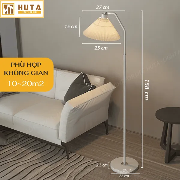 Đèn Cây Đứng Decor HUTA KT6 Thân Kim Loại Khớp Cong, Chao Xếp Ly,  Điều Chỉnh Ánh Sáng Vàng