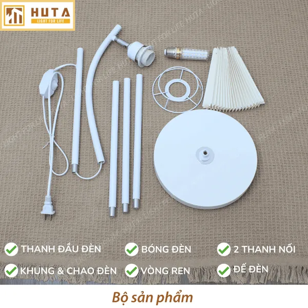 Đèn Cây Đứng Decor HUTA KT6 Thân Kim Loại Khớp Cong, Chao Xếp Ly,  Điều Chỉnh Ánh Sáng Vàng