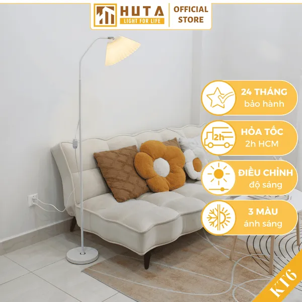 Đèn Cây Đứng Decor HUTA KT6 Thân Kim Loại Khớp Cong, Chao Xếp Ly,  Điều Chỉnh Ánh Sáng Vàng