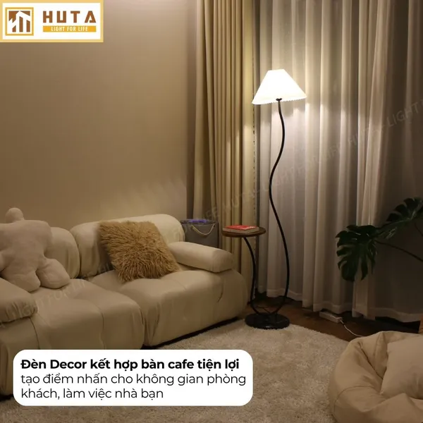 Đèn Cây Đứng Decor HUTA Light For Life KC10 Thân Thép Kết Hợp Bàn Cafe, Trang Trí Nội Thất