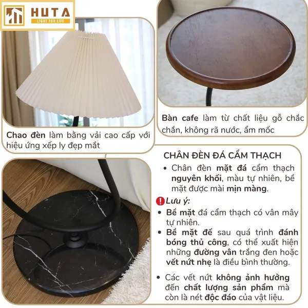 Đèn Cây Đứng Decor HUTA Light For Life KC10 Thân Thép Kết Hợp Bàn Cafe, Trang Trí Nội Thất