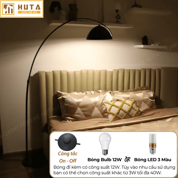 Đèn Cây Đứng Decor HUTA KC11 Thân Cong, Trang Trí Nội Thất, Ba Màu Ánh Sáng Vàng