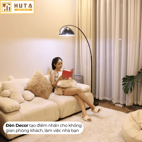 Đèn Cây Đứng Decor HUTA KC11 Thân Cong, Trang Trí Nội Thất, Ba Màu Ánh Sáng Vàng