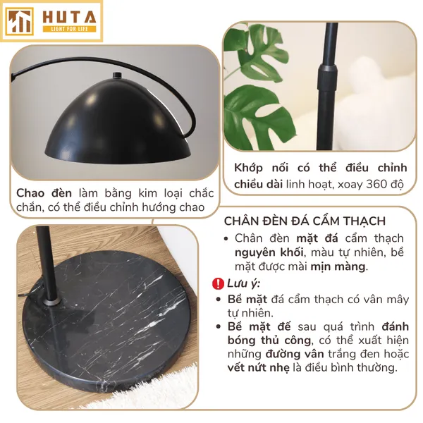 Đèn Cây Đứng Decor HUTA KC11 Thân Cong, Trang Trí Nội Thất, Ba Màu Ánh Sáng Vàng