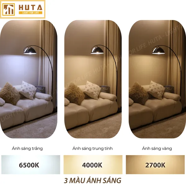 Đèn Cây Đứng Decor HUTA KC11 Thân Cong, Trang Trí Nội Thất, Ba Màu Ánh Sáng Vàng