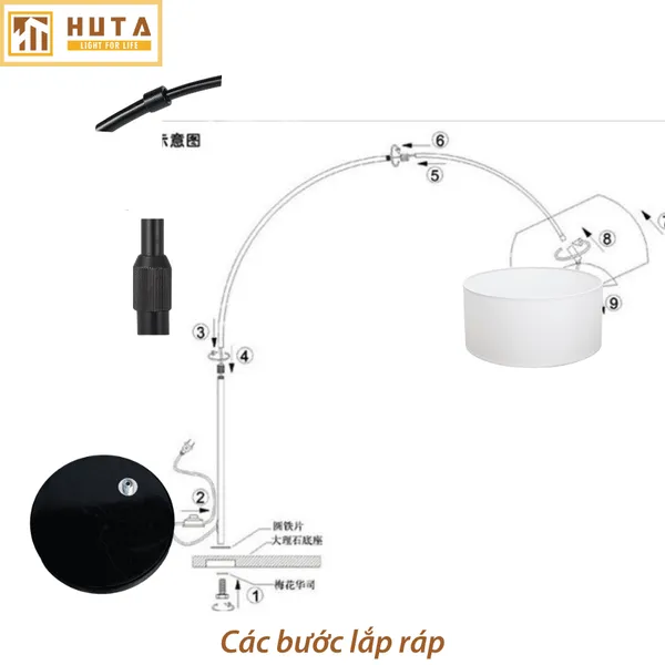 Đèn Cây Đứng Decor HUTA KC11 Thân Cong, Trang Trí Nội Thất, Ba Màu Ánh Sáng Vàng
