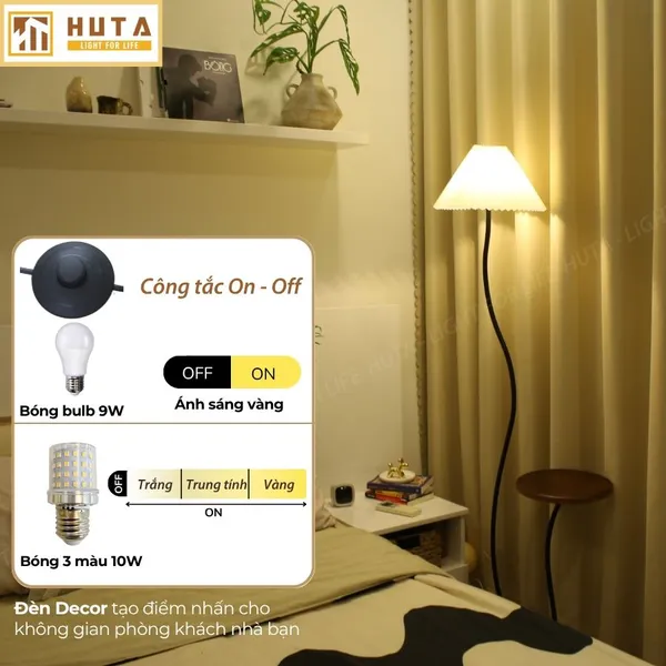 Đèn Cây Đứng Decor HUTA Light For Life KC10 Thân Thép Kết Hợp Bàn Cafe, Trang Trí Nội Thất