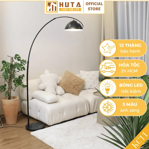 Đèn Cây Đứng Decor HUTA KC11 Thân Cong, Trang Trí Nội Thất, Ba Màu Ánh Sáng Vàng