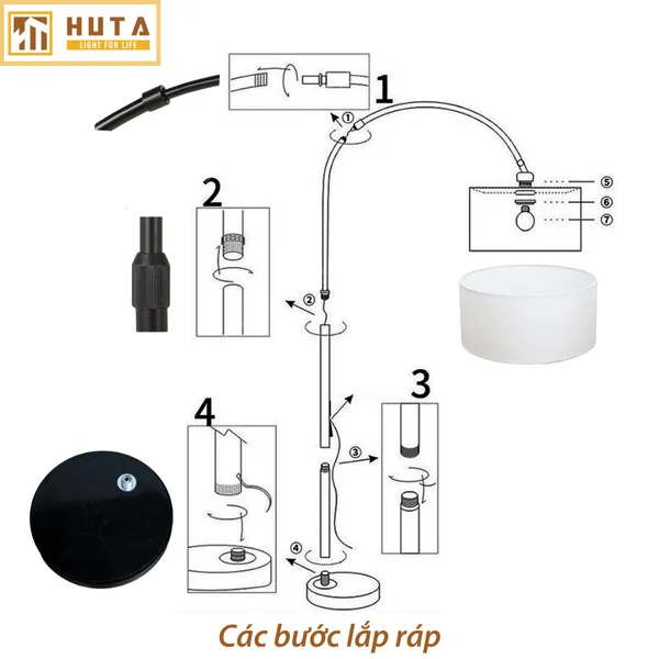 Đèn Cây Đứng HUTA Light For Life KC02 Thân Thép Chống Gỉ, Bóng Led Ánh Sáng Vàng