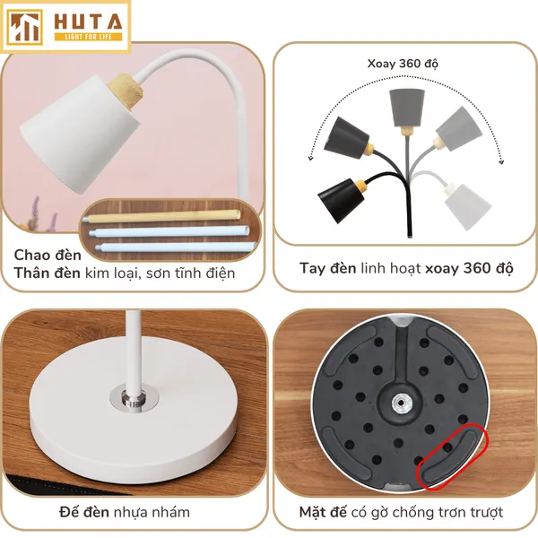 Đèn Cây Đứng Đọc Sách HUTA KT5 Trang Trí Phòng Khách Phong Cách Bắc Âu Ba Màu Sáng