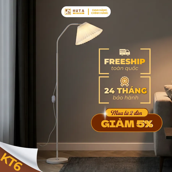 Đèn Cây Đứng Decor HUTA Light For Life KT6 Thân Kim Loại Khớp Cong, Chao Xếp Ly,  Điều Chỉnh Ánh Sáng