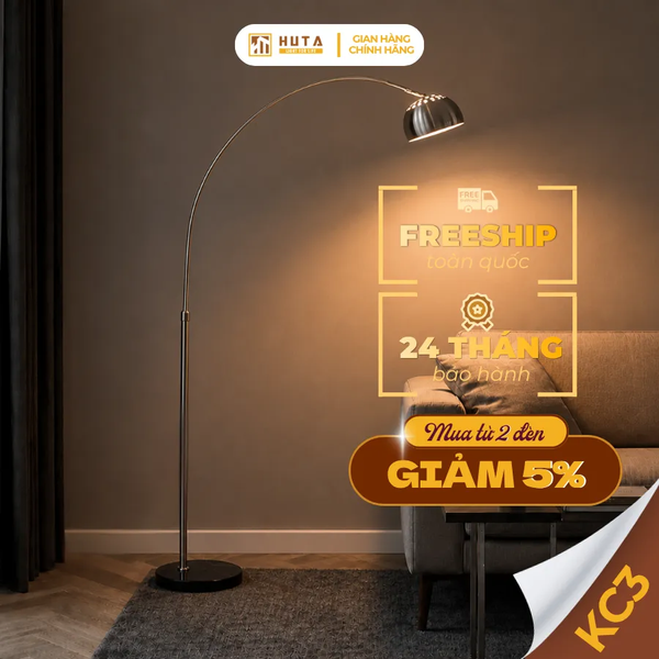 Đèn Cây Đứng HUTA Light For Life KC3 Thân Cong Thân Thép, Bóng Led Ánh Sáng Vàng