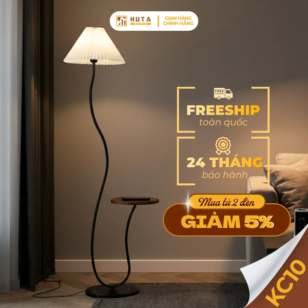 Đèn Cây Đứng Decor HUTA Light For Life KC10 Thân Thép Kết Hợp Bàn Cafe, Trang Trí Nội Thất