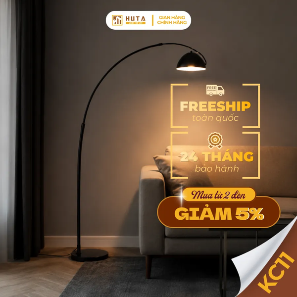 Đèn Cây Đứng Decor HUTA Light For Life KC11 Thân Cong, Trang Trí Nội Thất, Ba Màu Ánh Sáng Vàng
