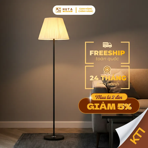 Đèn Cây Đứng Decor HUTA Light For Life KT1 Thân Kim Loại, Chao Xếp Ly,  Điều Chỉnh Ánh Sáng Vàng
