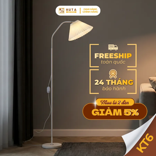 Đèn Cây Đứng Decor HUTA Light For Life KT6 Thân Kim Loại Khớp Cong, Chao Xếp Ly,  Điều Chỉnh Ánh Sáng