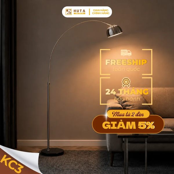 Đèn Cây Đứng HUTA Light For Life KC3 Thân Cong Thân Thép, Bóng Led Ánh Sáng Vàng