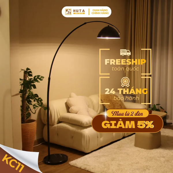 Đèn Cây Đứng Decor HUTA Light For Life KC11 Thân Cong, Trang Trí Nội Thất, Ba Màu Ánh Sáng Vàng