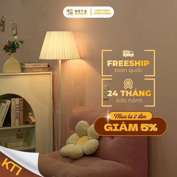 Đèn Cây Đứng Decor HUTA Light For Life KT1 Thân Kim Loại, Chao Xếp Ly,  Điều Chỉnh Ánh Sáng Vàng