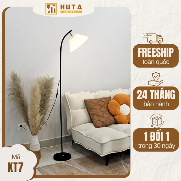Đèn Cây Đứng Decor HUTA Light For Life KT07 Thân Kim Loại, Chao Xếp Ly, Điều Chỉnh Ánh Sáng Vàng