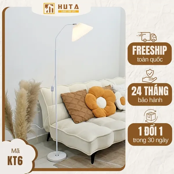 Đèn Cây Đứng Decor HUTA Light For Life KT6 Thân Kim Loại Khớp Cong, Chao Xếp Ly,  Điều Chỉnh Ánh Sáng