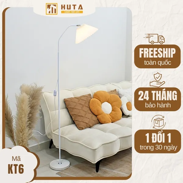 Đèn Cây Đứng Decor HUTA Light For Life KT06 Thân Kim Loại Khớp Cong, Chao Xếp Ly,  Điều Chỉnh Ánh Sáng