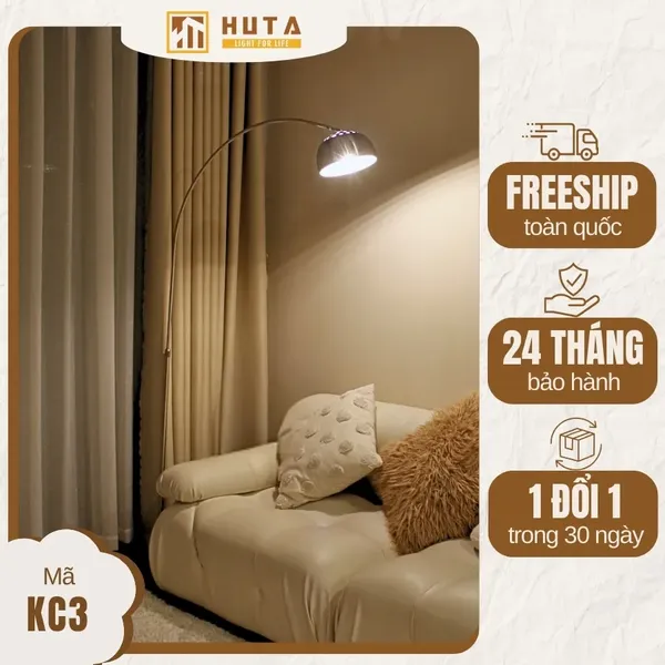 Đèn Cây Đứng HUTA Light For Life KC3 Thân Cong Thân Thép, Bóng Led Ánh Sáng Vàng