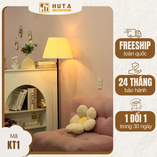 Đèn Cây Đứng Decor HUTA Light For Life KT01 Thân Kim Loại, Chao Xếp Ly,  Điều Chỉnh Ánh Sáng Vàng