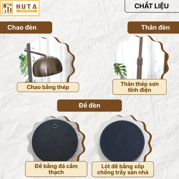 Đèn Cây Đứng HUTA Light For Life KC3 Thân Cong Thân Thép, Bóng Led Ánh Sáng Vàng