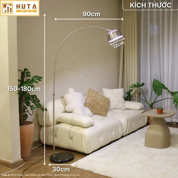 Đèn Cây Đứng HUTA Light For Life KC3 Thân Cong Thân Thép, Bóng Led Ánh Sáng Vàng