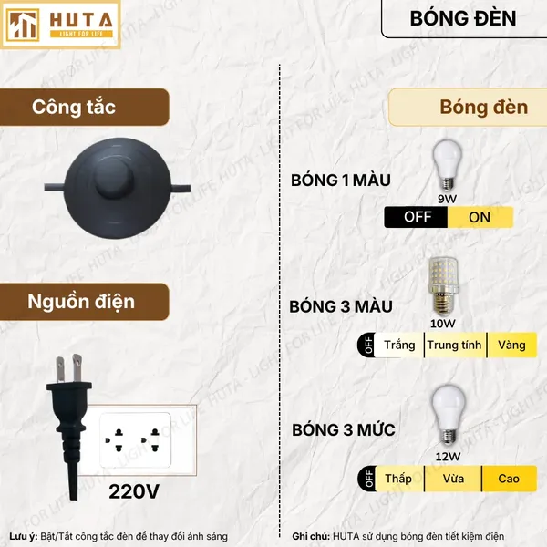 Đèn Cây Đứng HUTA Light For Life KC3 Thân Cong Thân Thép, Bóng Led Ánh Sáng Vàng