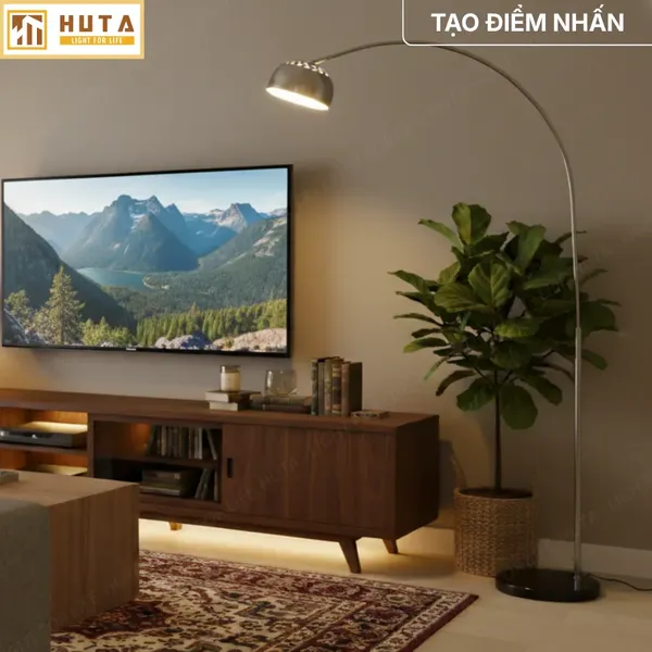 Đèn Cây Đứng HUTA Light For Life KC3 Thân Cong Thân Thép, Bóng Led Ánh Sáng Vàng