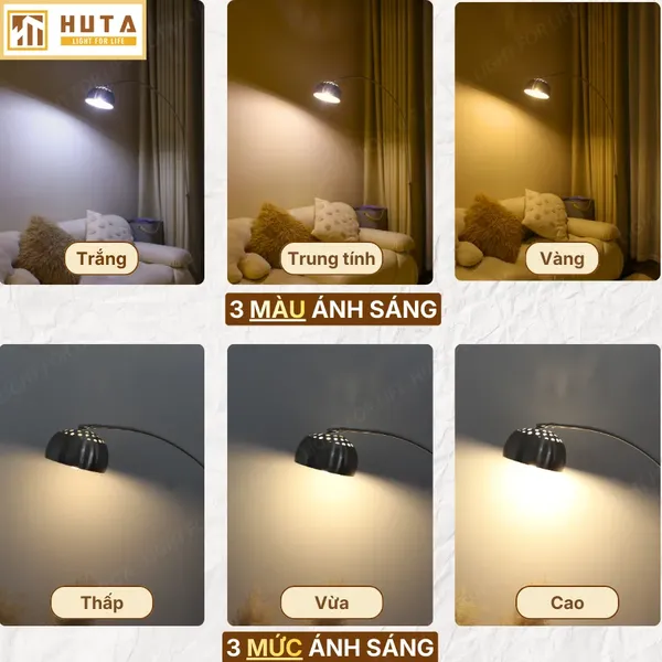 Đèn Cây Đứng HUTA Light For Life KC3 Thân Cong Thân Thép, Bóng Led Ánh Sáng Vàng