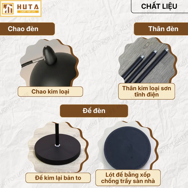 Đèn Cây Đứng Đọc Sách HUTA Light For Life KT9 Thân Kim Loại, Đèn Đứng Đọc Sách, Điều Chỉnh Ánh Sáng