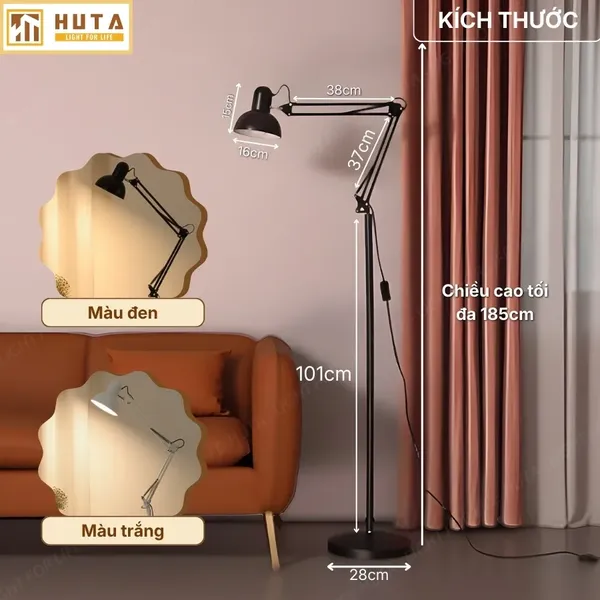 Đèn Cây Đứng HUTA Light For Life KC1 Khớp Nối Cong Điều Chỉnh, Thân Thép, Kiểu Dáng Pixar