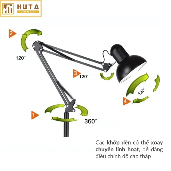 Đèn Cây Đứng HUTA Light For Life KC1 Khớp Nối Cong Điều Chỉnh, Thân Thép, Kiểu Dáng Pixar