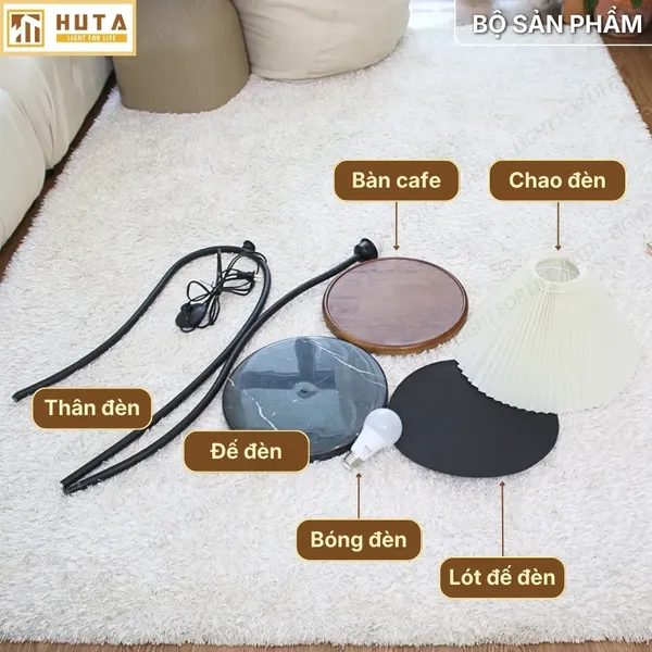 Đèn Cây Đứng Decor HUTA Light For Life KC10 Thân Thép Kết Hợp Bàn Cafe, Trang Trí Nội Thất