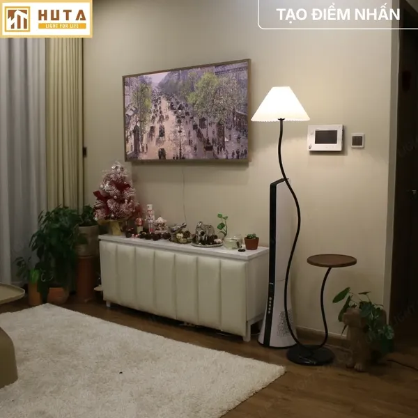 Đèn Cây Đứng Decor HUTA Light For Life KC10 Thân Thép Kết Hợp Bàn Cafe, Trang Trí Nội Thất