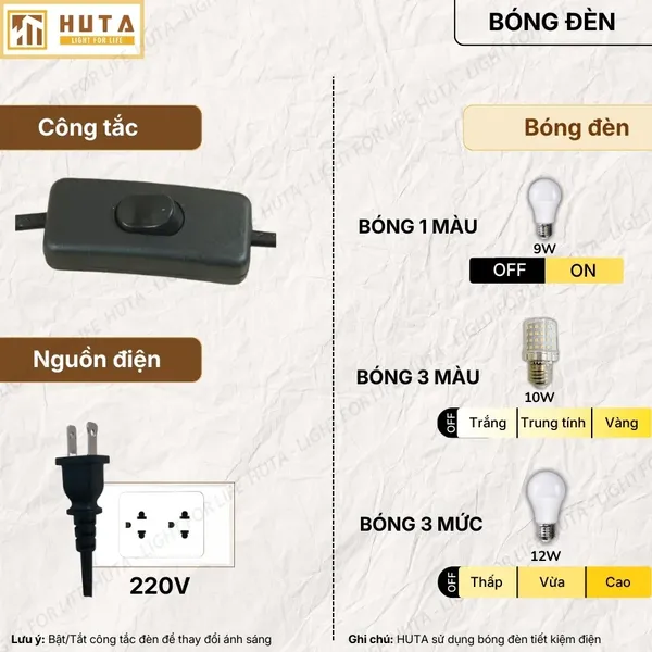 Đèn Cây Đứng Decor HUTA Light For Life KC11 Thân Cong, Trang Trí Nội Thất, Ba Màu Ánh Sáng Vàng