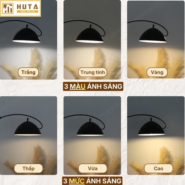 Đèn Cây Đứng Decor HUTA Light For Life KC11 Thân Cong, Trang Trí Nội Thất, Ba Màu Ánh Sáng Vàng