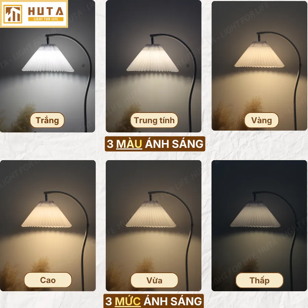 Đèn Cây Đứng Decor HUTA Light For Life KC6 Thân Kim Loại Cong, 3 Màu Ánh Sáng, Bảo Hành 24 Tháng